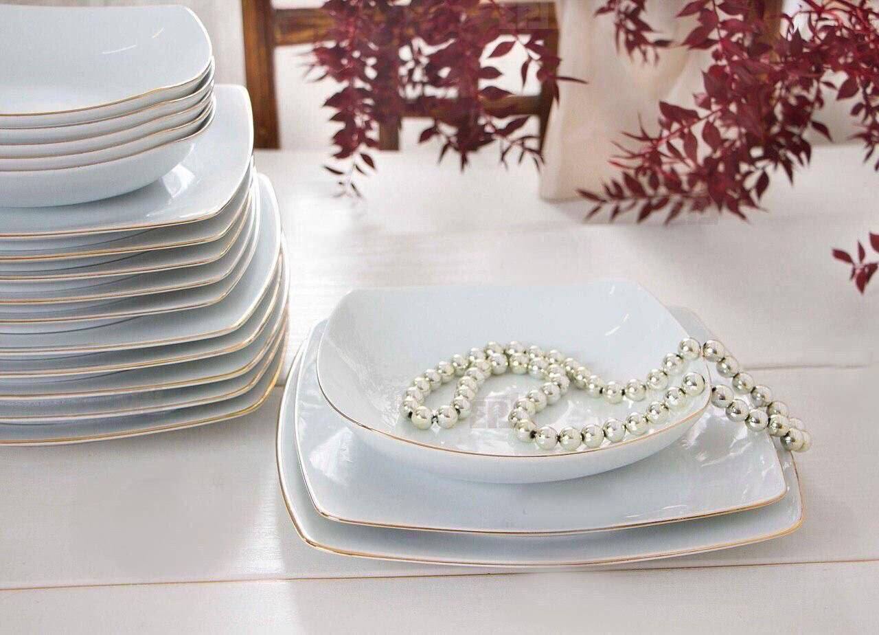 خورشت خوری گود مربع چینی لب طلا ۶ عددی