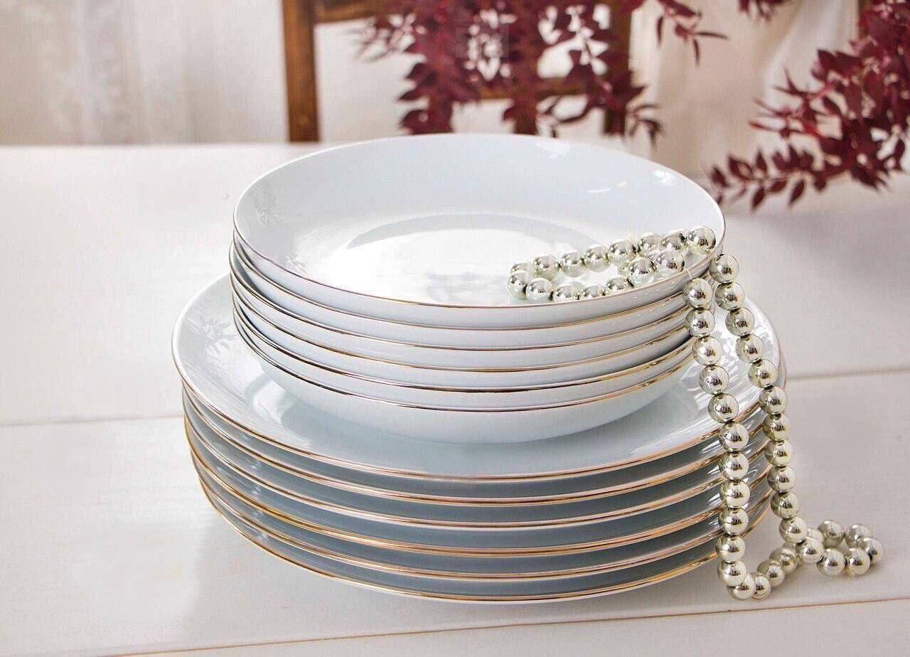 بشقاب میوه خوری تخت گرد چینی لب طلا ۶ عددی